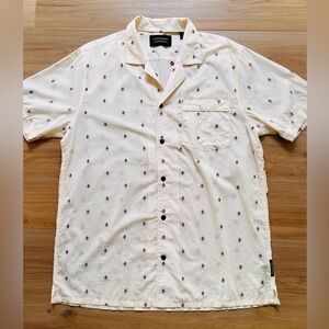 Scotch & Soda Mens XL Camp Collar Button Up Shirt Cream Diamond Print Cotton